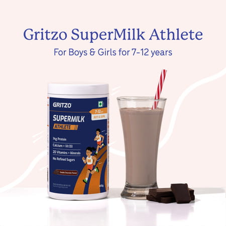 Gritzo Supermilk Athlete (7-12y Boy & Girl) | 14g Protein Powder (Double Chocolate | 400g)
