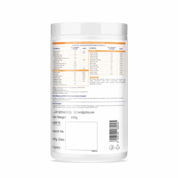 Gritzo Supermilk Athlete (7-12Y Boy & Girl) | 14G Protein Powder (Double Chocolate | 400G)