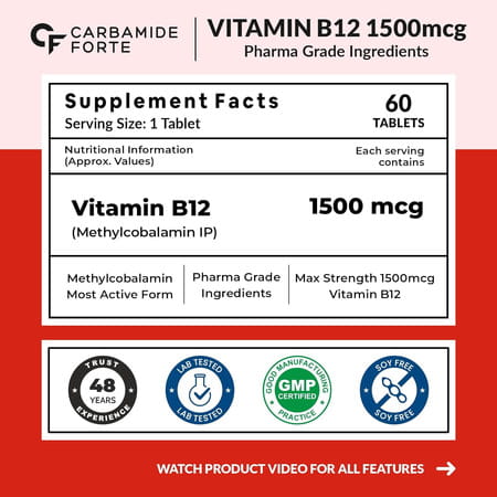 Carbamide Forte Vitamin B12 Supplement - Methylcobalamin Vitamin B12 Tablet -60 Tabs