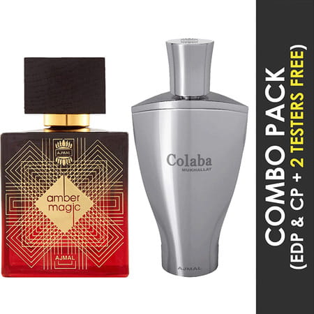 Ajmal Amber Magic Edp 100ml Perfume For Men And Colaba Mukhallat Cp Attar 14ml For Unisex