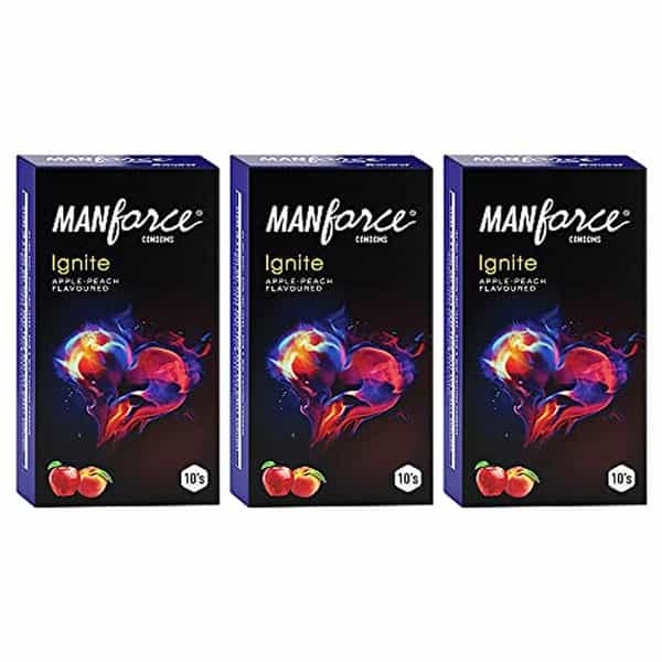 Manforce Ignite Apple-Peach Flavoured Extra Dotted Box Condoms (Set Of 3 30 Pcs)