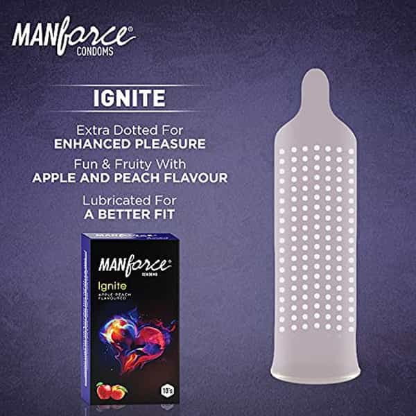 Manforce Ignite Apple-Peach Flavoured Extra Dotted Box Condoms (Set Of 3 30 Pcs)