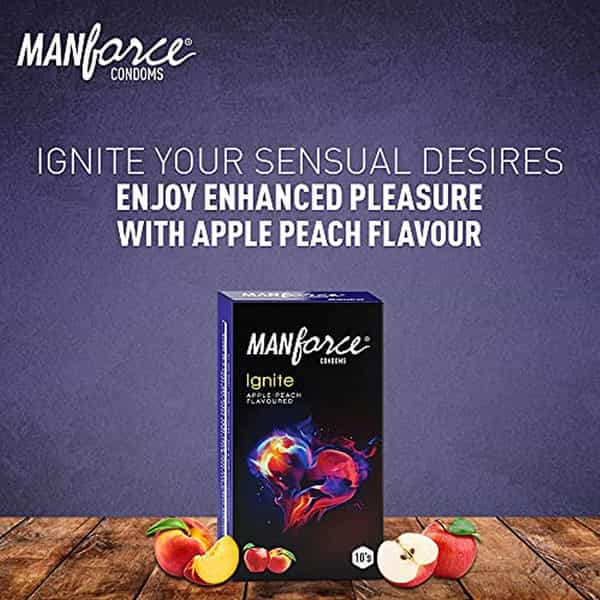 Manforce Ignite Apple-Peach Flavoured Extra Dotted Box Condoms (Set Of 3 30 Pcs)
