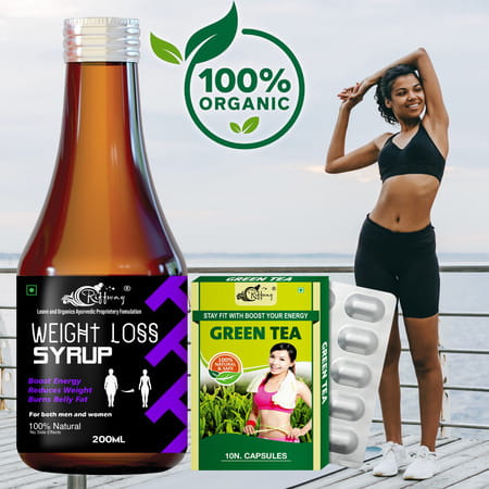 Weight Loss Syrup & Green Tea Capsules - 100% Ayurvedic (200ml+10capsules)