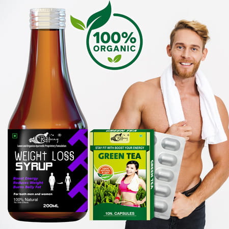 Weight Loss Syrup & Green Tea Capsules - 100% Ayurvedic (200ml+10capsules)