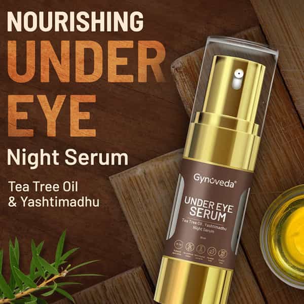 Gynoveda Under Eye Serum For Dark Circles Puffiness With Tea Tree Oil Yashtimadhu. 30Ml