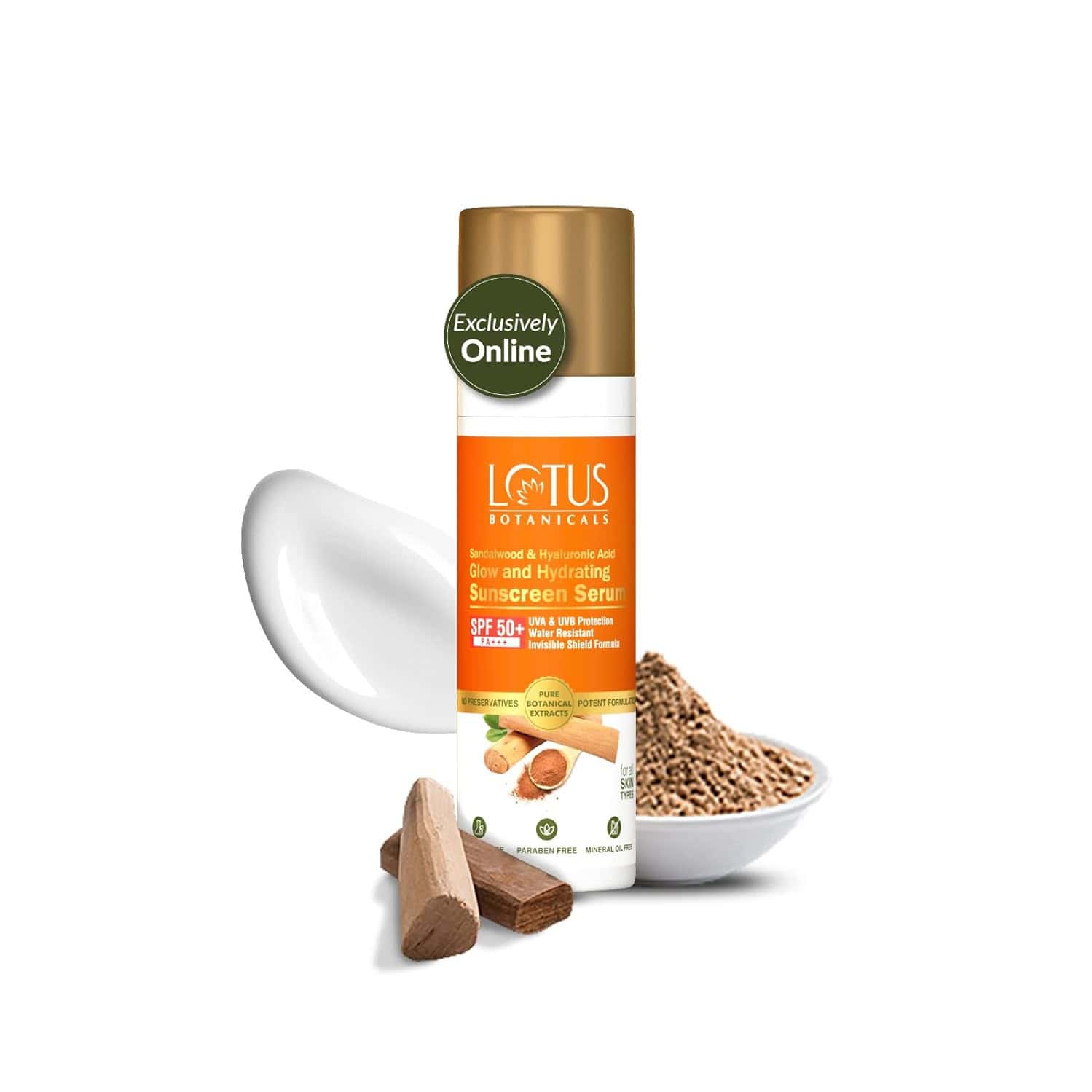 Lotus Botanicals Sandalwood & Hyaluronic Acid Glow And Hydrating Sunscreen Serum | Spf 50+ | 30ml