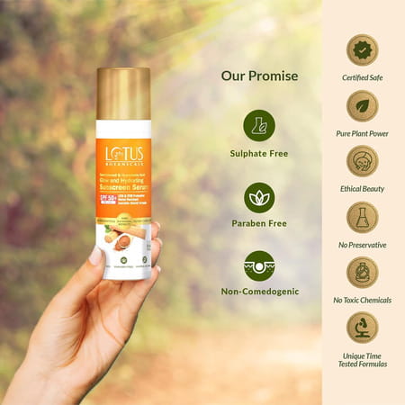 Lotus Botanicals Sandalwood & Hyaluronic Acid Glow And Hydrating Sunscreen Serum | Spf 50+ | 30ml
