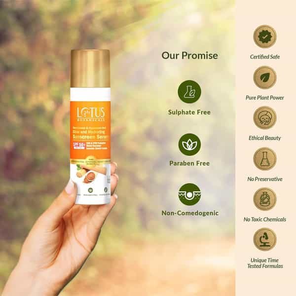 Lotus Botanicals Sandalwood & Hyaluronic Acid Glow And Hydrating Sunscreen Serum | Spf 50+ | 30Ml