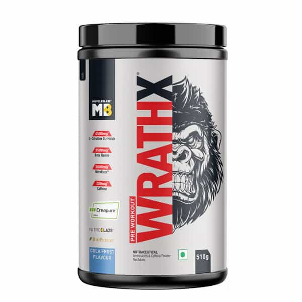 Muscleblaze Pre Workout Wrathx With Creapure ? | Nitroblaze & Bioperine (Cola Frost | 510 G)