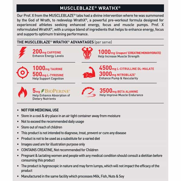 Muscleblaze Pre Workout Wrathx With Creapure ? | Nitroblaze & Bioperine (Cola Frost | 510 G)