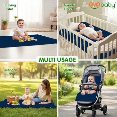 Oyo Baby Waterproof Rubber Sheet Double Bed Size (200cm X 260cm Dark Sea Blue)