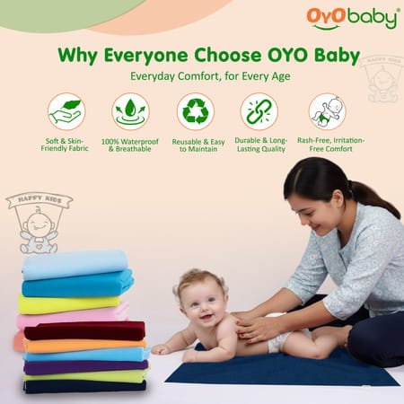 Oyo Baby Waterproof Rubber Sheet Double Bed Size (200cm X 260cm Dark Sea Blue)
