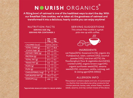 Nourish Organics Oats Cranberry Cookies - 130gms