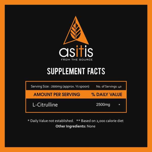 As-It-Is Nutrition Pure L-Citrulline Powder Boosts Nitric Oxide & Muscle Growth - 100G Pouch