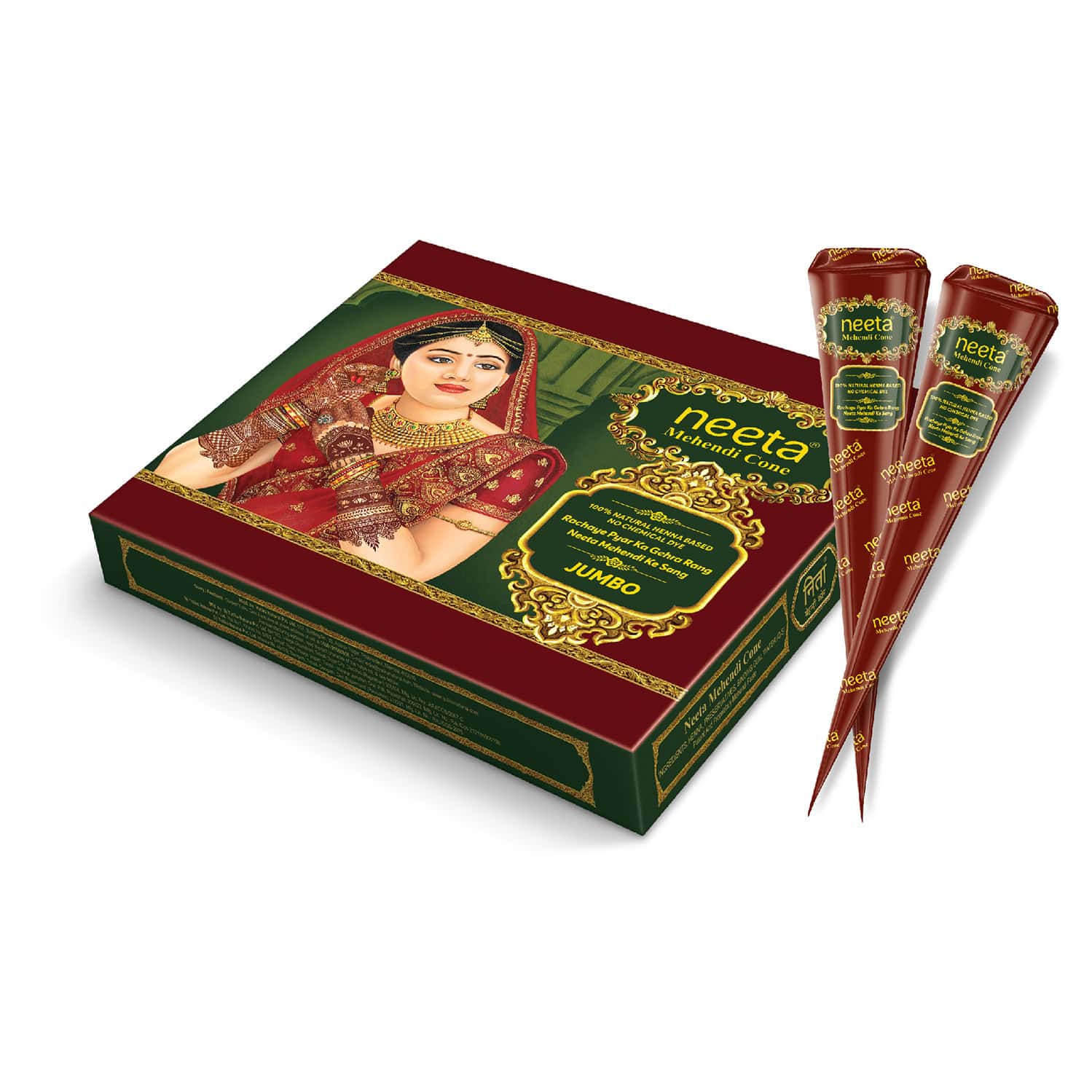 Neeta Mehendi Cones | Bridal Mehandi Cone Reddish Brown Color 12 Pcs In 1 Box (30gm Each)
