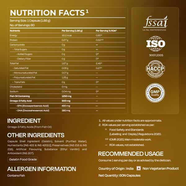 Nutrabay Pro Fish Oil Omega 3 (Triple Strength) - 1000Mg - 60 Capsules