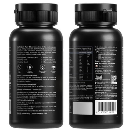 Nutrabay Pro Fish Oil Omega 3 (Triple Strength) - 1000mg - 60 Capsules