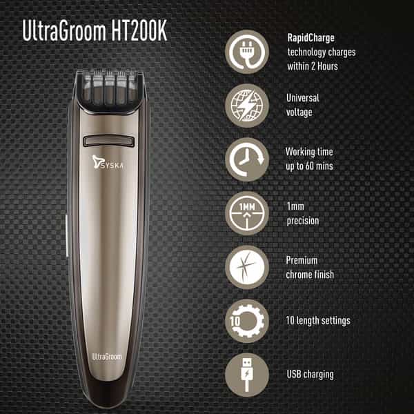Syska Ht 200K Runtime: 120 Min Trimmer For Men (Black)
