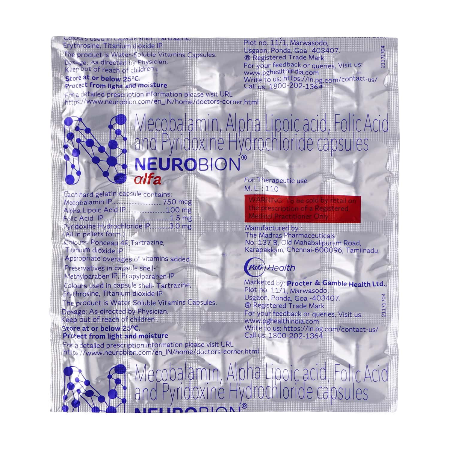 Neurobion Alfa | Antioxidant To Repair Peripheral Nerves | Strip Of 20 Capsules