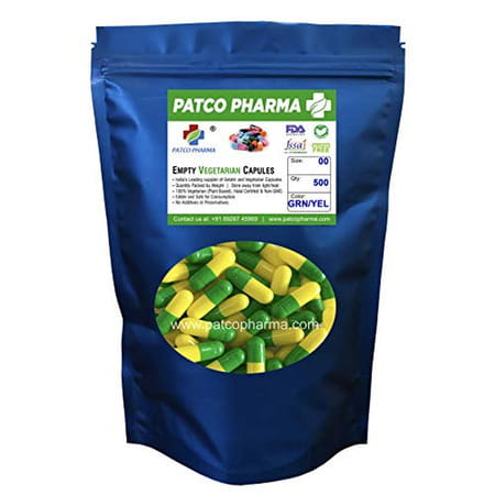 Patco Pharma- Size 00 Green-Yellow Empty Vegetarian Pill Capsule|Diy Powder Filling (500 Pcs)