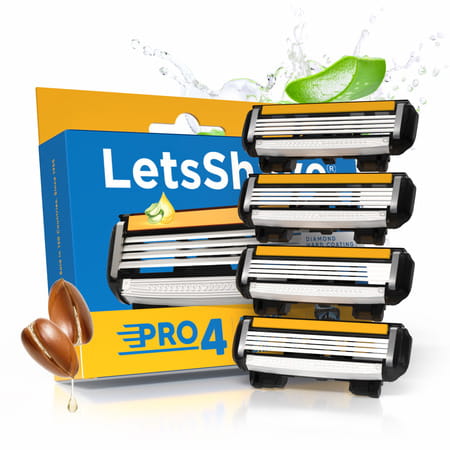 Letsshave Pro 4 Blade Shaving Blade Refills/Cartridges For Men Pack Of 4