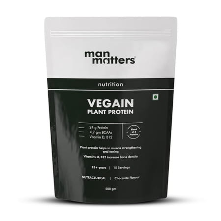 Man Matters Vegain Plant Protein Powder For Men | 24g Protein | Vit D & B12 | Gluten Free | 500g