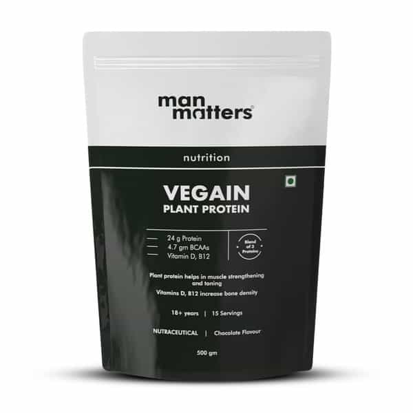 Man Matters Vegain Plant Protein Powder For Men | 24G Protein | Vit D & B12 | Gluten Free | 500G