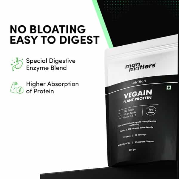 Man Matters Vegain Plant Protein Powder For Men | 24G Protein | Vit D & B12 | Gluten Free | 500G