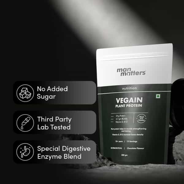 Man Matters Vegain Plant Protein Powder For Men | 24G Protein | Vit D & B12 | Gluten Free | 500G