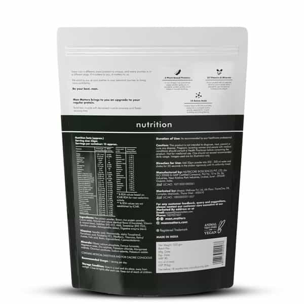 Man Matters Vegain Plant Protein Powder For Men | 24G Protein | Vit D & B12 | Gluten Free | 500G