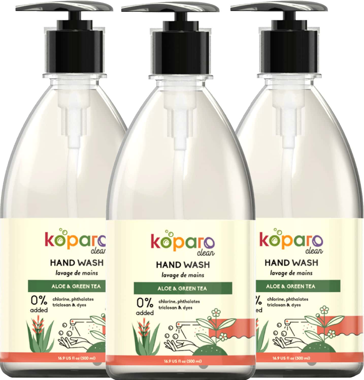 Koparo Hand Wash|Aloe & Green Tea|Natural Germ Protection|Ph Controlled & Hypoallergenic (3 X 500ml)