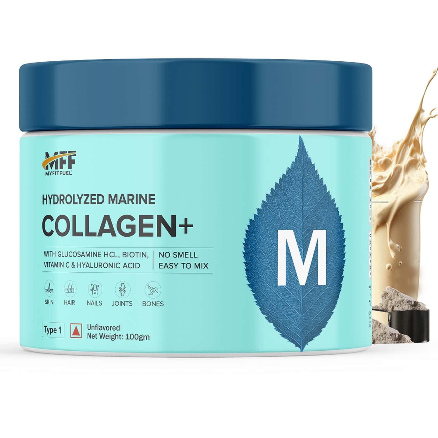 Myfitfuel Hydrolyzed Marine Collagen +glucosamine, Hyaluronic, Biotin, Vitamin C (100gm, Unflavored)