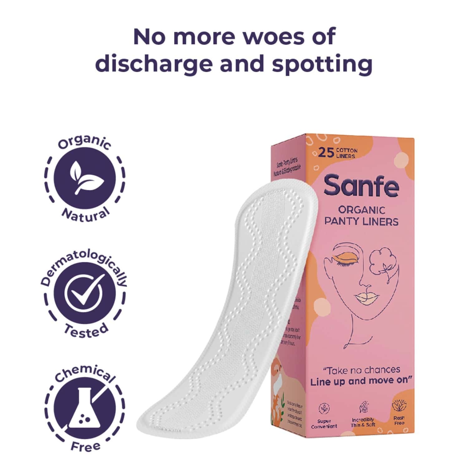 Buy SANFE RASH FREE PANTY LINERS 100 ORGANIC COTTON AND BIODEGRADABLE