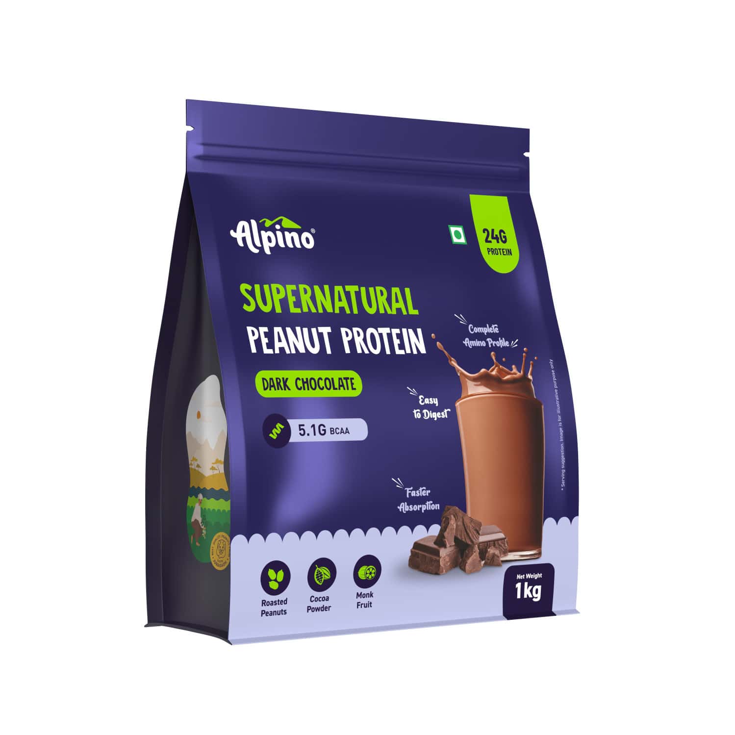 Alpino Supernatural Peanut Protein Powder Dark Chocolate Pouch 1 Kg
