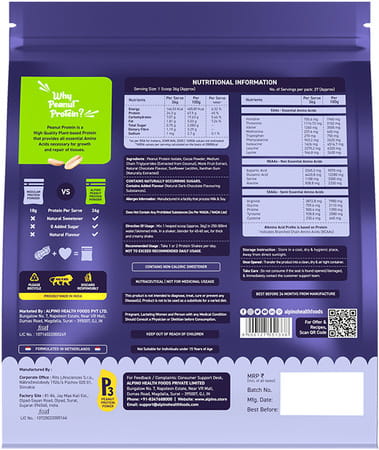 Alpino Supernatural Peanut Protein Powder Dark Chocolate Pouch 1 Kg