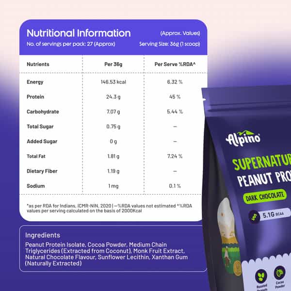 Alpino Supernatural Peanut Protein Powder Dark Chocolate Pouch 1 Kg