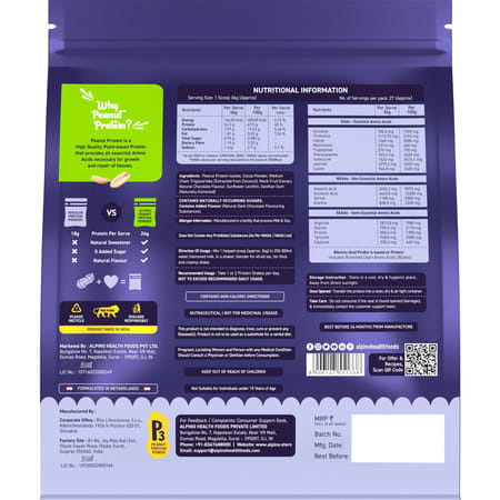 Alpino Supernatural Peanut Protein Powder Dark Chocolate Pouch 1 Kg