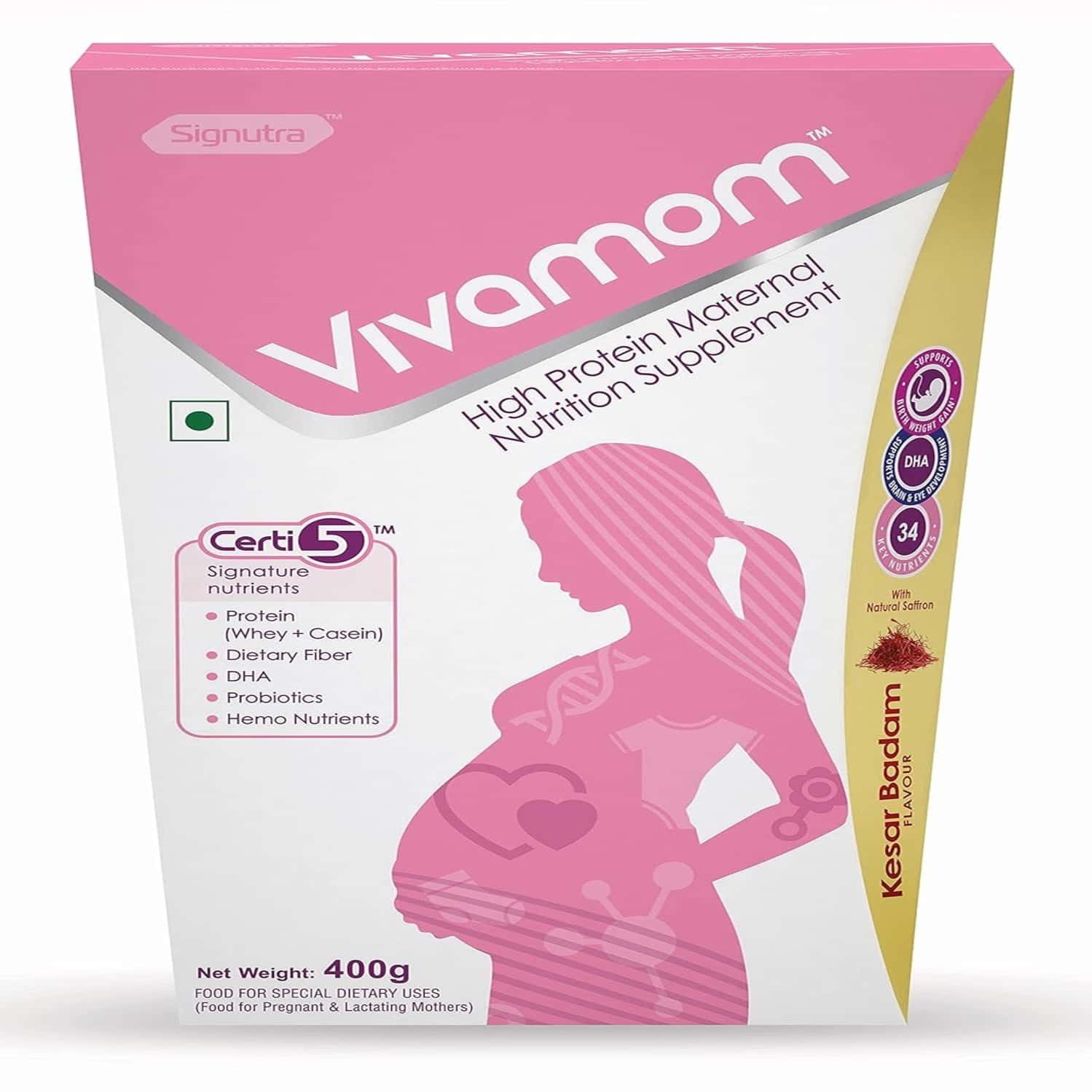 Vivamom Sf Kesar Badam Flavour Maternal Nutrition Drink Refill Of 400gm
