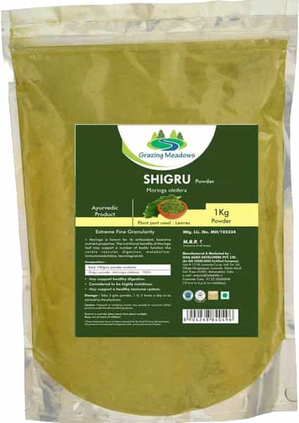 Grazing Meadows Shigru Powder - 1 Kg Moringa Leaf (Shugru/Drumstick Leaf) Powder For Digestion 