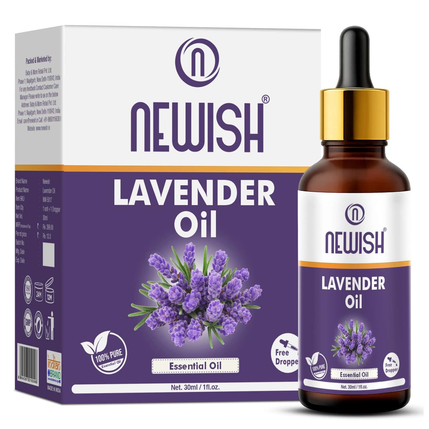 Newish Lavender Essential Oil For Hair Skin & Diffuser 30ml