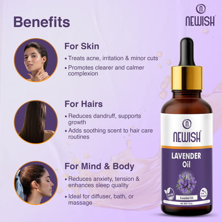 Newish Lavender Essential Oil For Hair Skin & Diffuser 30Ml