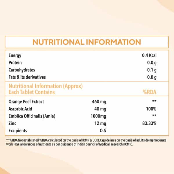 Zingavita Vitamin C Supplement Immunity Booster Skin Care 60 Veg Tablets