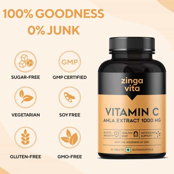 Zingavita Vitamin C Supplement Immunity Booster Skin Care 60 Veg Tablets