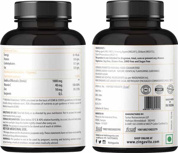 Zingavita Vitamin C Supplement Immunity Booster Skin Care 60 Veg Tablets
