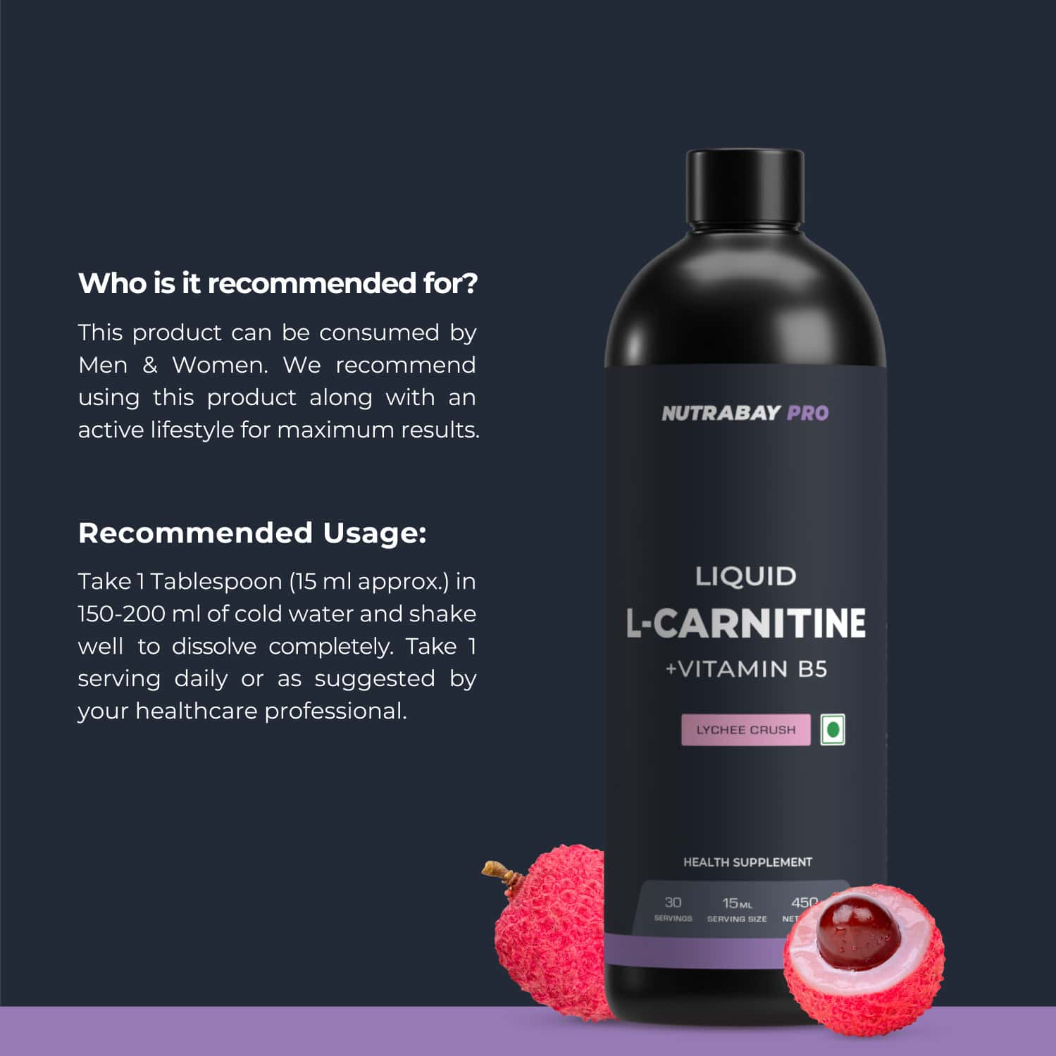 Buy NUTRABAY PRO LIQUID LCARNITINE WITH VITAMIN B5 450 ML, LYCHEE