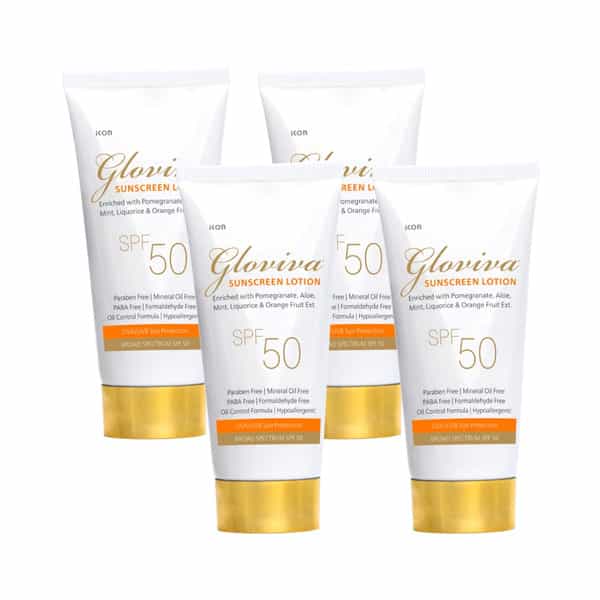 Gloviva Sunscreen Lotion (Spf 50) 50 Ml | With Aloe Vera | Uva & Uvb Protection (Pack Of 4)