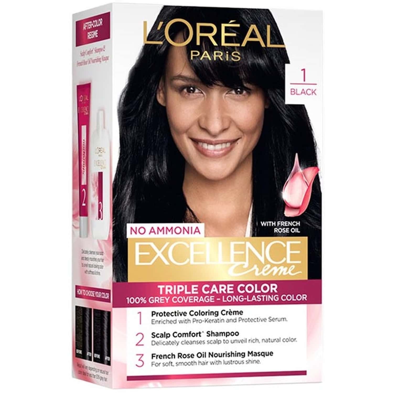 L'oreal Paris Excellence Creme 1 Black (72ml + 100g) Hair Color Box Of 172 G