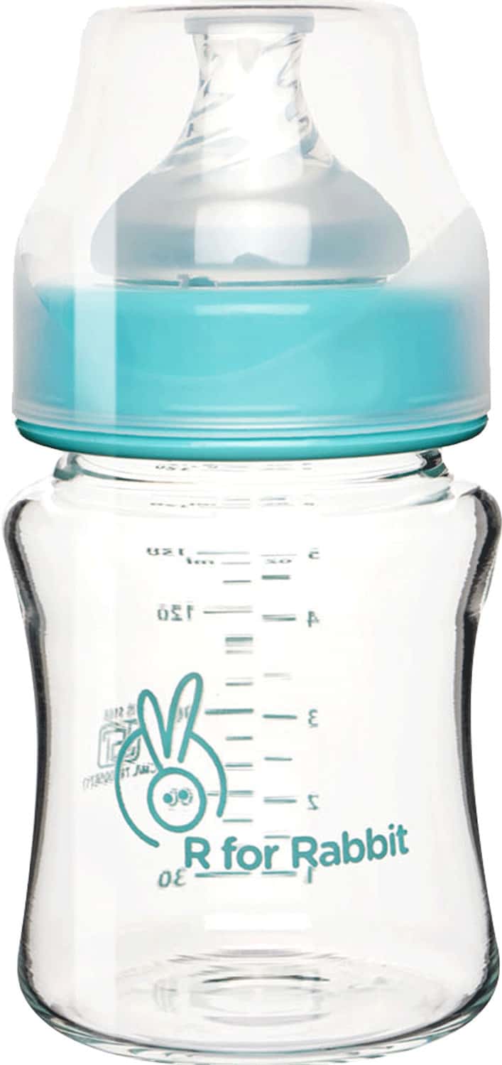 R For Rabbit First Feed Glass Bottle -150 Ml Lake Blue