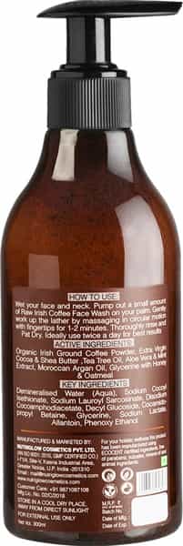 Nutriglow Natural's Coffee Face Wash/Raw Irish Coffee /Yogurt Extracts & Honey /No Paraben 300Ml